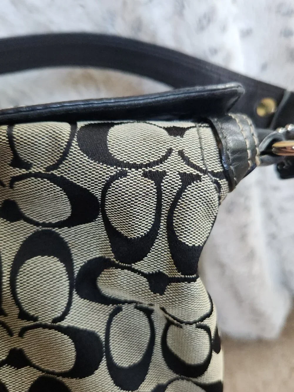 Coach Legacy Chelsea Hobo in Black/Gray Canvas with Creme Top Stitching 10982